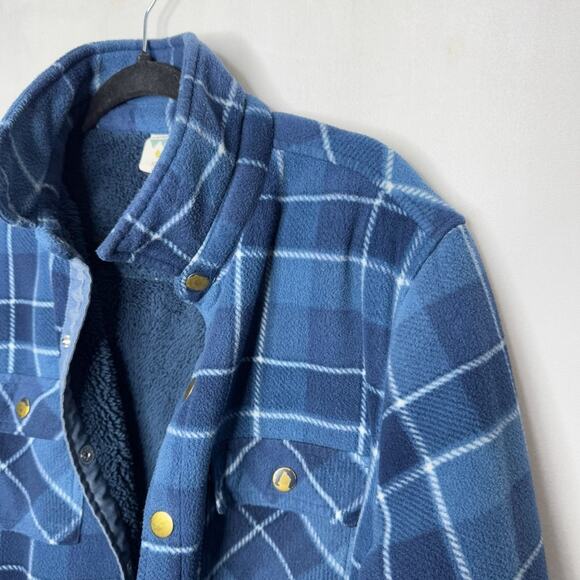 VOYAGER / blue plaid snap button faux fur lined fleece shacket / M - Picture 3 of 9